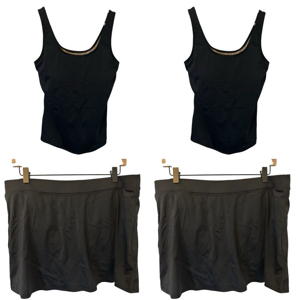 LL Bean Women's Swim Skirt Tankini Swimsuit Black Size 16 UPF 50+ READ Beach